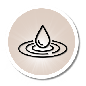 sand colored circle with illustration of a drop rippling water representing reveal and reflect stage of one-to-one immersive retreat