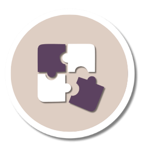 sand colored circle with purple and white illustration of puzzle pieces coming together representing reclaim