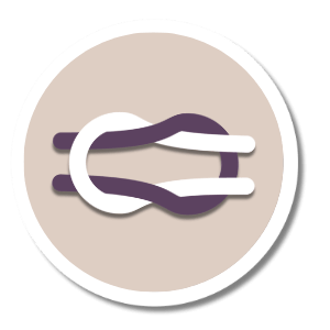 sand colored circle with purple and white illustration of knots representing reconnect