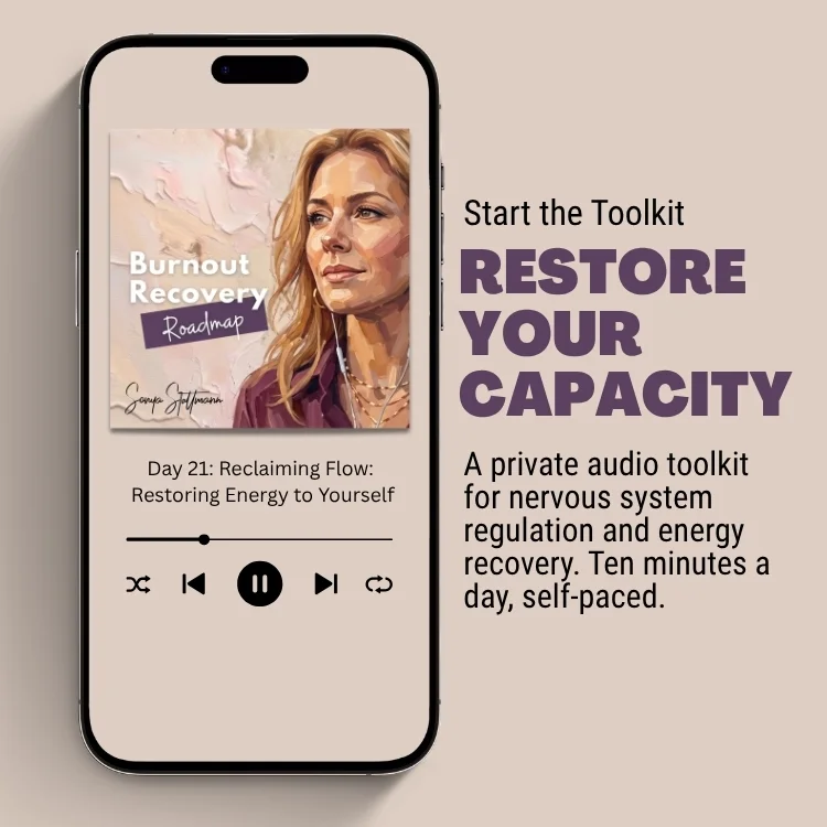 image of a phone with the Nervous System Regulation Toolkit on it and a message about restoring your capacity