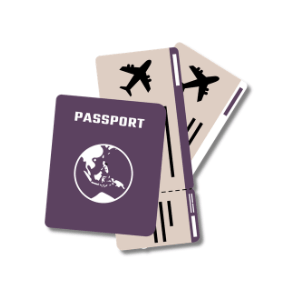 Illustration of passport and plane tickets representing Sonya's favorite nomad stop