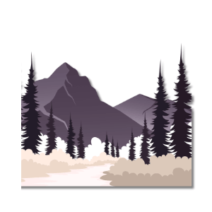 Illustration of mountains, trees and path representing Sonya's source of joy